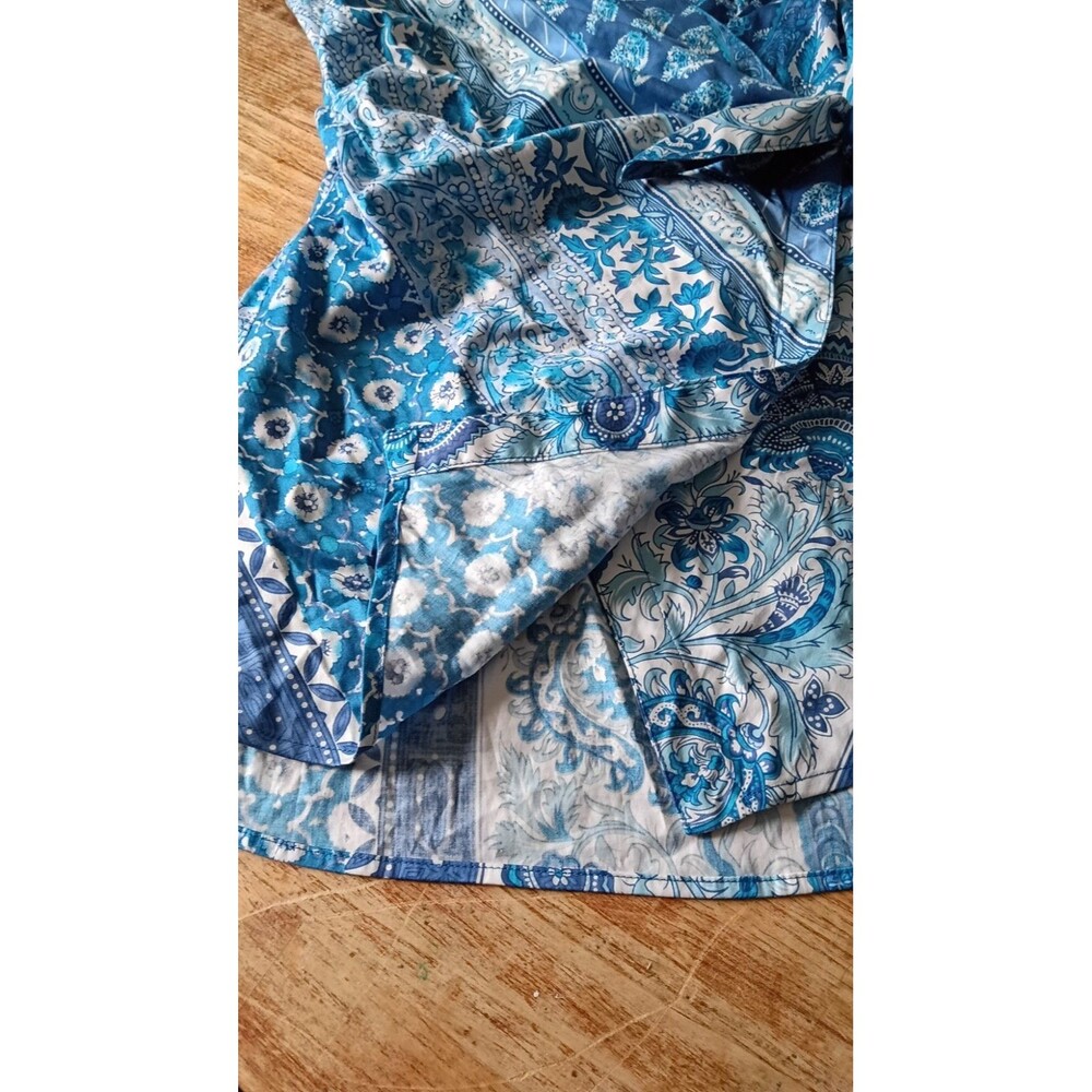 Cottagecore Porcelain Print Wrap Top Blue White Paisley Tank M Garden Party Prep - Picture 12 of 13